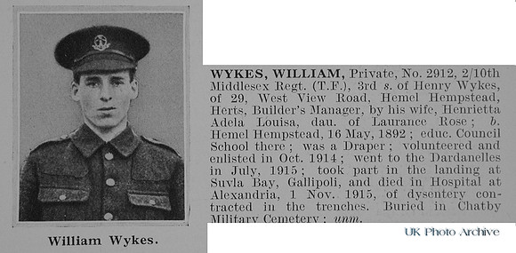 Wykes W Pte 2912 10th Middlesex Regiment Obit De Ruvignys Roll Of Honour Vol 1