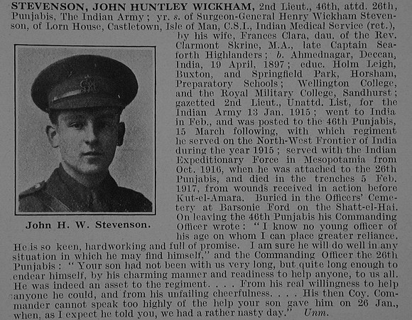 Stevenson J H W 2nd Lt Indian Army Obit De Ruvignys Roll Of Honour Vol 3
