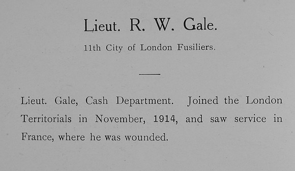 Gale R W Lt 11th Royal Fusiliers Record William Graham Company