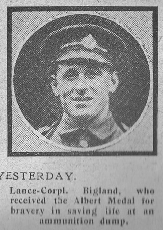 Bigland J L/Cpl Albert Medal Royal Engineers The Graphic 25th Oct 1918