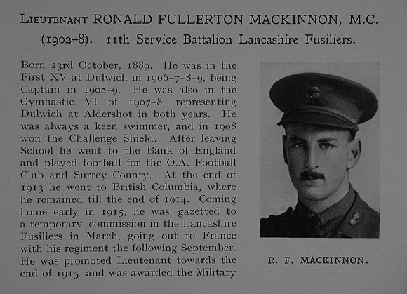 Fullerton-Mackinnon R Lt MC 11th Lancashire Fusiliers Attd 9th The Loyal North Lancashire Regiment Obit Part 1 Dulwich College Roll Of Honour