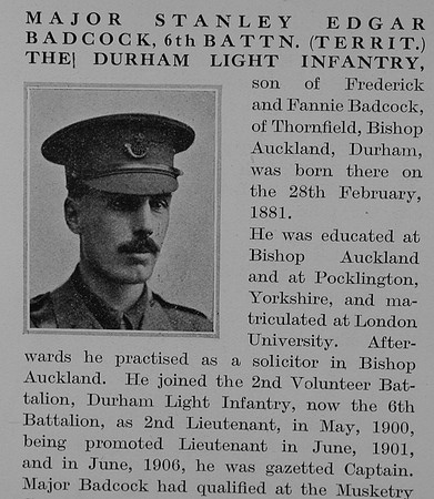 Badcock S E Major 6th Durham Light Infantry Obit Part 1 The Bond Of Sacrifice Vol 2