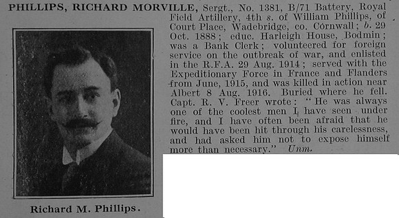 Phillips R M Sergt Royal Field Artillery Obit De Ruvignys Roll Of Honour Vol 3