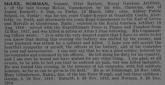 McLee N Gnr Royal Garrison Artillery Obit De Ruvignys Roll Of Honour Vol 4