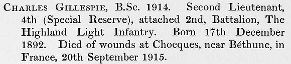 Gillespie C 2nd Lt 2nd Highland Light Infantry Obit St Andrews University Roll Of Service