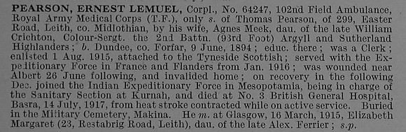 Pearson E L Cpl 64247 Royal Army Medical Corps Obit De Ruvignys Roll Of Honour Vol 4