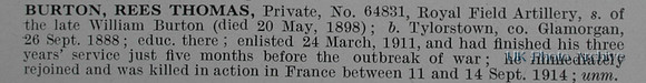 Burton R T Pte 64831 Royal Field Artillery Short Obituary De Ruvignys Roll Of Honour Vol 1