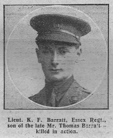 Barratt K F Lt 3rd Essex Regiment Attd MGC The Graphic 20th July 1916