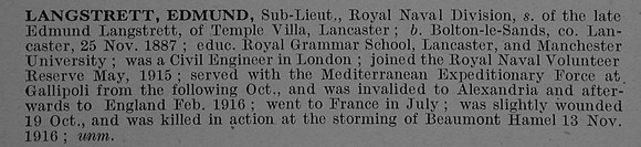 Langstreth E Sub Lt Royal Naval Division Obit De Ruvignys Roll Of Honour Vol 4