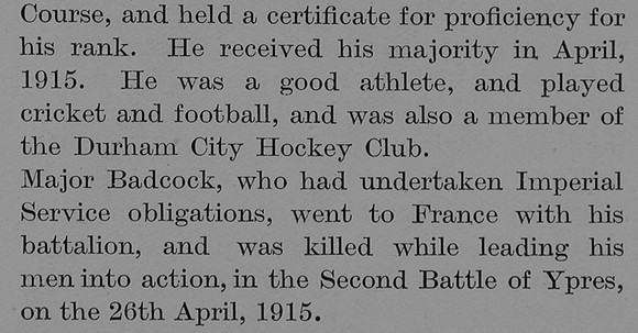 Badcock S E Major 6th Durham Light Infantry Obit Part 2 The Bond Of Sacrifice Vol 2