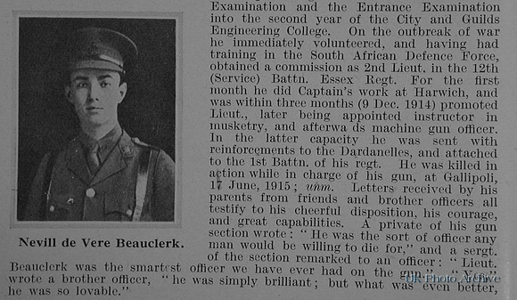 Beauclerk N A de V Lt 12th Attd 1st Essex Regiment Obituary Part 2 De Ruvignys Roll Of Honour Vol 1