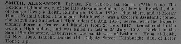 Smith A Pte 310343 1st Gordon Highlanders Obit De Ruvignys Roll Of Honour Vol 4