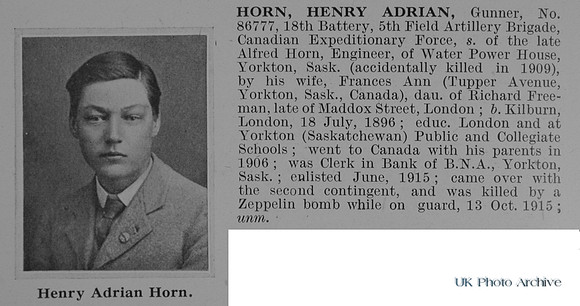Horn H A Gnr 86777 Canadian Field Artillery Obit
