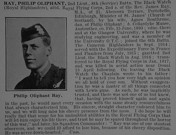 Ray P O 2nd Lt 8th Black Watch Obit De Ruvignys Roll Of Honour Vol 4