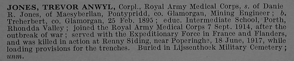 Jones T A Cpl 35455 Royal Army Medical Corps Obit De Ruvignys Roll Of Honour Vol 4