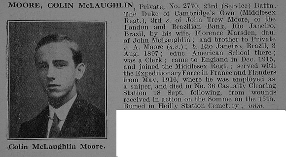 Moore C M Pte 2770 23rd Middlesex Regiment Obit De Ruvignys Roll Of Honour Vol 5