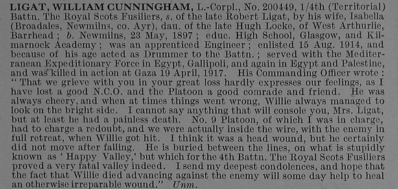 Ligat W C L/Cpl 200449 4th Royal Scots Fusiliers Obit De Ruvignys Roll Of Honour Vol 4