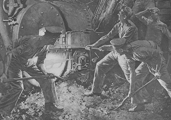 At Work In The Stokehold Of A British Battleship