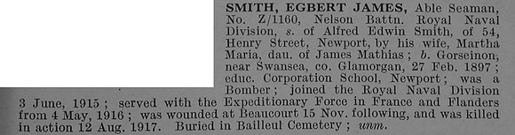 Smith E J AB Z-1160 Nelson Bn. R.N. Div. Royal Naval Volunteer Reserve Obit De Ruvignys Roll Of Honour Vol 4