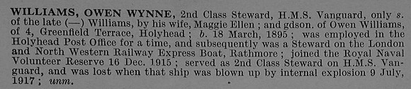 Williams O W 2nd Class Steward HMS Vanguard Obit De Ruvignys Roll Of Honour Vol 4