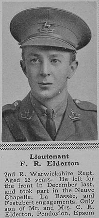 Elderton F R Lt 2nd R Warwicks Regt The Sphere 23rd Oct 1915