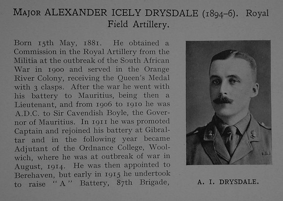Drysdale A I Major Royal Field Artillery Obit Part 1 Dulwich College Roll Of Honour