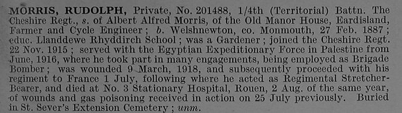 Morris R Pte 201488 4th Cheshire Regiment Obit De Ruvignys Roll Of Honour Vol 4