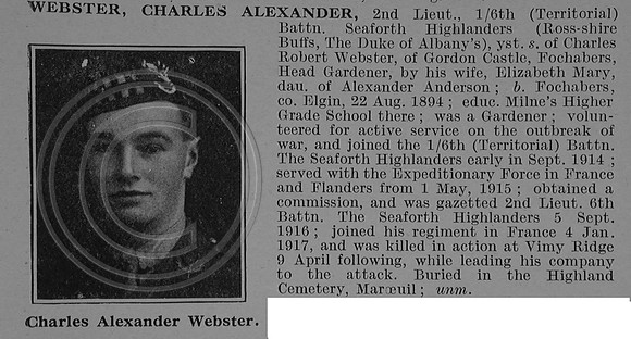 Webster C A 2nd Lt 6th Seaforth Highlanders Obit De Ruvignys Roll Of Honour Vol 4