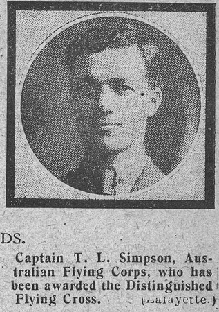 Simpson T L Captain DFC Australian Flying Corps The Graphic 3rd July 1918