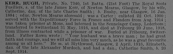 Kerr H Pte 7340 1st Royal Scots Fusiliers Obit De Ruvignys Roll Of Honour Vol 4