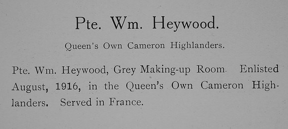 Heywood W Pte Cameron Highlanders Record William Graham Company