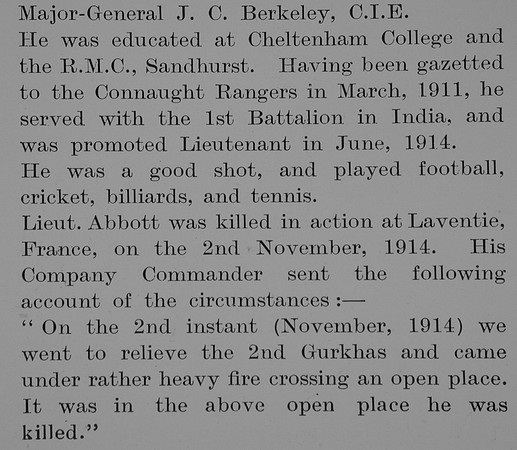 Abbott G D Lt 1st Connaught Rangers Obit Part 2 Bond Of Sacrifice Vol 1