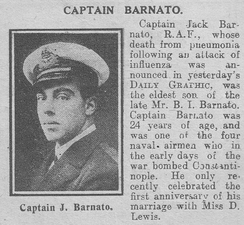 Barnato I H W Captain Royal Naval Air Service The Graphic 29th Oct 1918