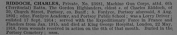 Riddoch C Pte 23681 Machine Gun Corps Obit De Ruvignys Roll Of Honour Vol 4