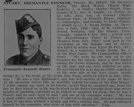 Stuart F K Pte 291506 7th Black Watch Obit De Ruvignys Roll Of Honour Vol 3