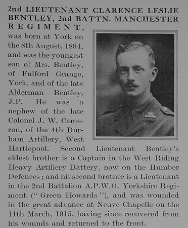 Bentley C L 2nd Lt 2nd Manchester Regiment Obit Part 1 The Bond Of Sacrifice Vol 1
