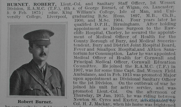 Burnet R Lt Col Royal Army Medical Corps Obituary Part 1 De Ruvignys Roll Of Honour Vol 1