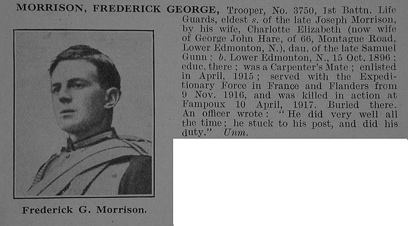 Morrison F G Tpr 3750 1st Life Guards Obit De Ruvignys Roll Of Honour Vol 5