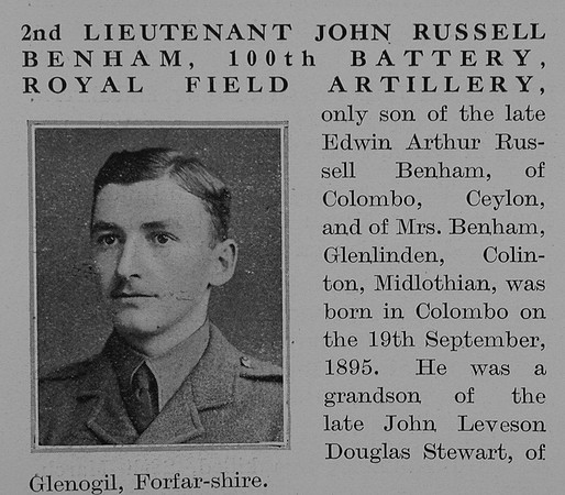 Benham J R 2nd Lt Royal Field Artillery Obit Part 1 The Bond Of Sacrifice Vol 2
