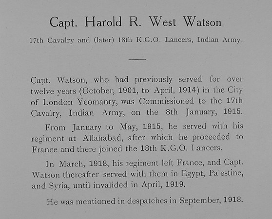 Watson H R W Captain Indian Army Record William Graham Company