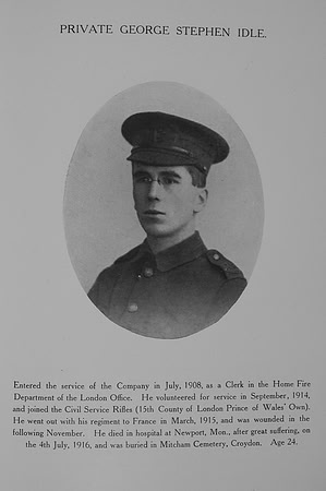 Idle G S Pte 15th London Regiment Northern Assurance Co War Record