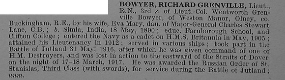 Bowyer R G Lt HMS Paragon Royal Navy Obit