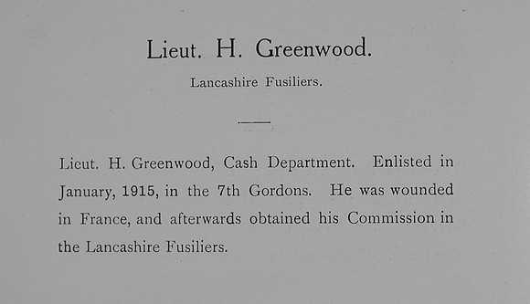 Greenwood H Lt Lancashire Fusiliers Record William Graham Co Roll Of Honour