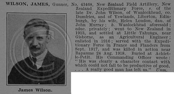 Wilson J Gnr 43468 New Zealand Field Artillery Obit De Ruvignys Roll Of Honour Vol 4