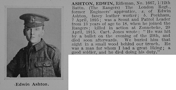 Ashton E Rfn 1667 12th London Regiment Obit