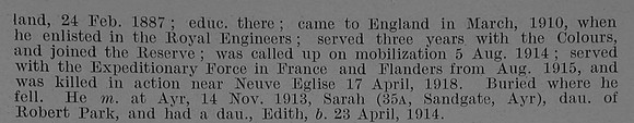 Mathieson T A LCpl 20022 Royal Engineers Obit Part 2 De Ruvignys Roll Of Honour Vol 5