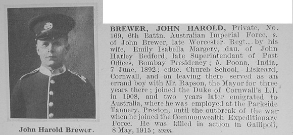 Brewer J H Pte 169 6th Australian Infantry Obituary De Ruvignys Roll Of Honour Vol 1