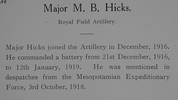 Hicks M B Major Royal Field Artillery Record William Graham Company
