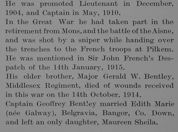 Bentley G M Captain 1st Northamptonshire Regiment Obit Part 2 The Bond Of Sacrifice Vol 1