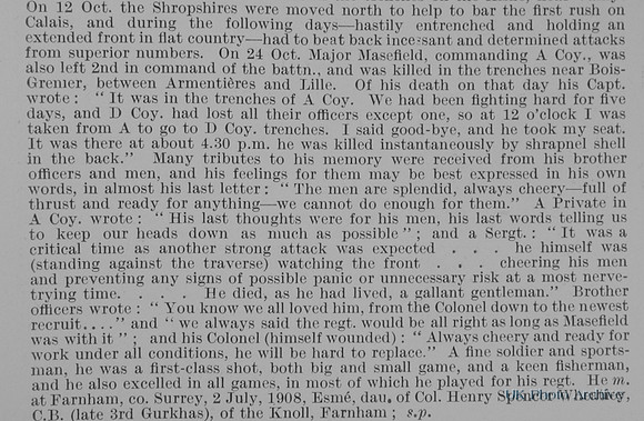 Masefield R Major 1st Kings Shropshire Light Infantry Obit Part 2